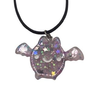 Kawaii Pastel Glitter Bat Necklace Goth Gothic